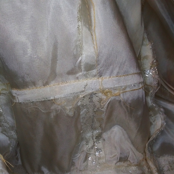 Vintage 1950's Handmade Silver Lace & Ivory Velvet Sleeveless Skater Style Dress - Picture 13 of 14